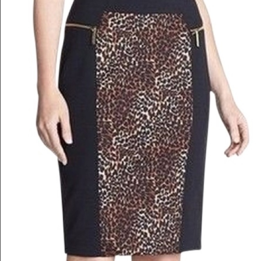 Michael Kors Black/Leopard Print Pencil Skirt